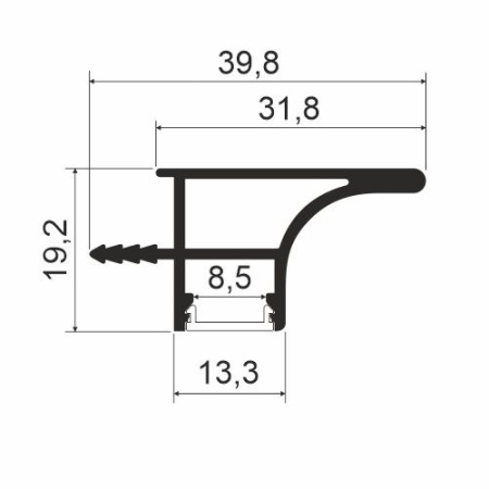 Профиль врезной с односторонней подсветкой, h=19,2мм, L=2м, черный браш