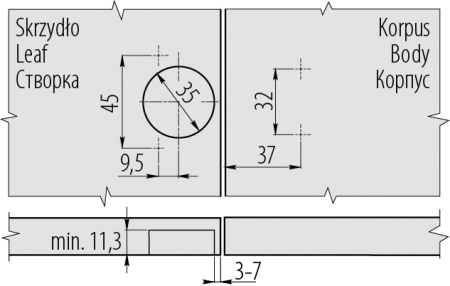 GTV Петля накладная, с планкой 0мм, клиповая, без пружины, БЕЗ еврошурупа, 45мм
