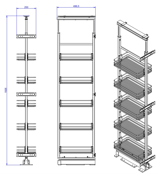 Колонна выкатная 5, M300, 250x496,5x1790-2120мм, с доводчиком, хром, Vibo