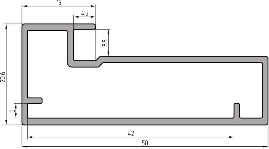 MZ04 Алюминиевый профиль для стекла, 50х20,6мм, L=3000мм, черный браш