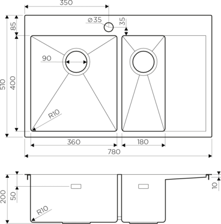 Мойка Akisame 78-2-GM-R, нержавеющая сталь, вороненая сталь  