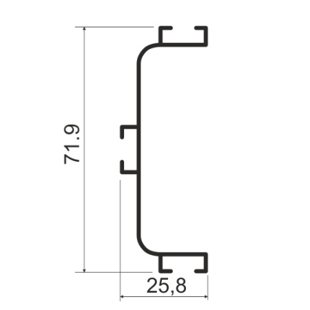 Горизонтальная ручка-профиль C-образная, h=71,9 мм, L=2м, серебро