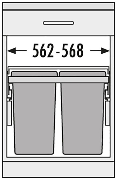 Система сортировки "Euro-Cargo-S 60", 2х30л, 562-568x403x439мм, в шкаф 600мм, полного выдвиж., серый