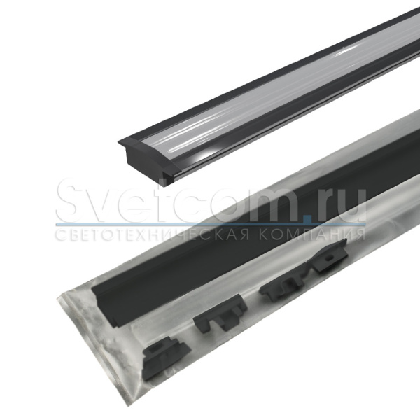 Профиль врезной 25х7х3000мм, лента ≤10мм, черный (диффузор белый, 6 заглушек), 2507W
