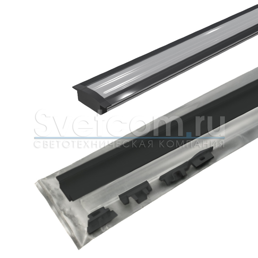 Профиль врезной 25х7х3000мм, лента ≤10мм, черный (диффузор белый, 6 заглушек), 2507W