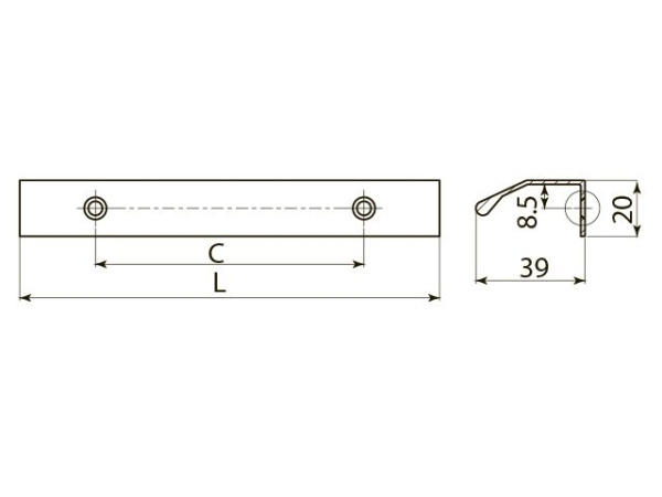 Ручка торцевая, TREX, 32/50мм, металл, алюминий, GTV