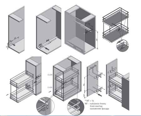 Корзина 300мм, 2 яруса, 264х471х460мм, боковое диагональное крепление, без направляющих, плоский прут, антрацит, GTV
