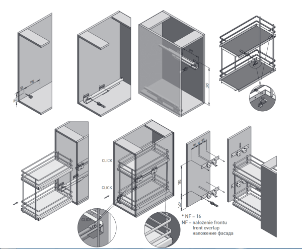 Корзина 300мм, 2 яруса, 264х471х460мм, боковое диагональное крепеление, без направляющих, плоский прут, хром, GTV