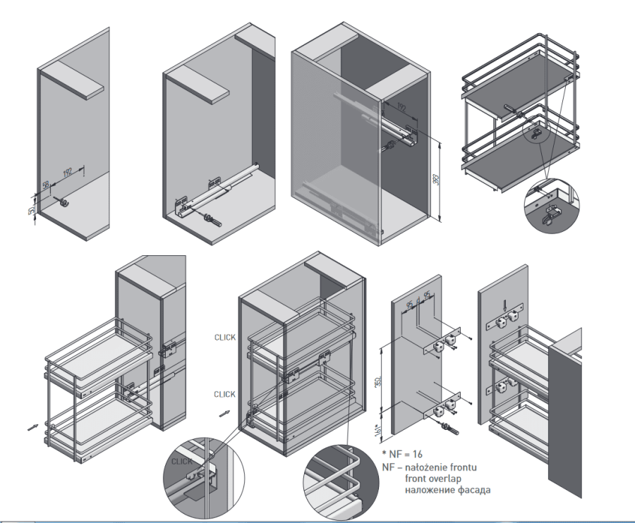 Корзина 300мм, 2 яруса, 264х471х460мм, боковое диагональное крепеление, без направляющих, плоский прут, хром, GTV