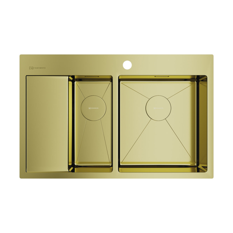 Мойка Akisame 78-2-LG-R, нержавеющая сталь, светлое золото  