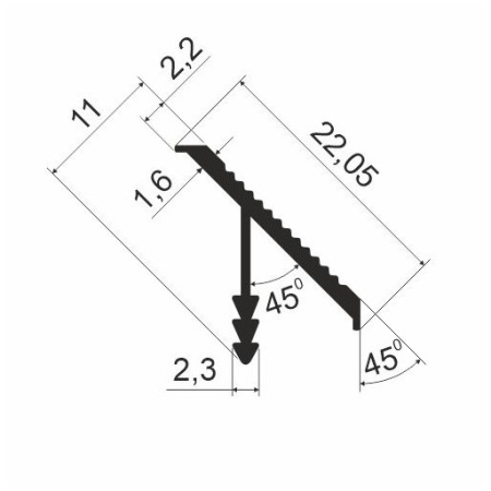 Профиль врезной 45* для ДСП 18мм, L=5000мм, латунь