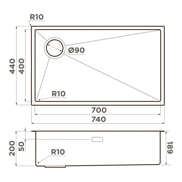Мойка Taki 74-U/IF-L Side-IN, нержавеющая сталь, нержавеющая сталь