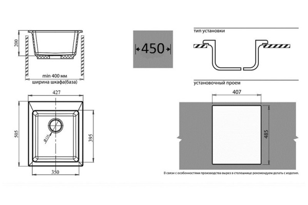 Мойка GranFest PRACTIK 505, 505х427 мм, графит