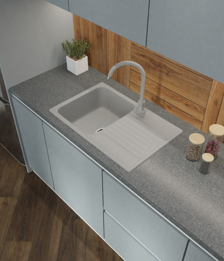 Мойка ЭкоМ 7448, 740х480мм, кварц, серый (без сифона)