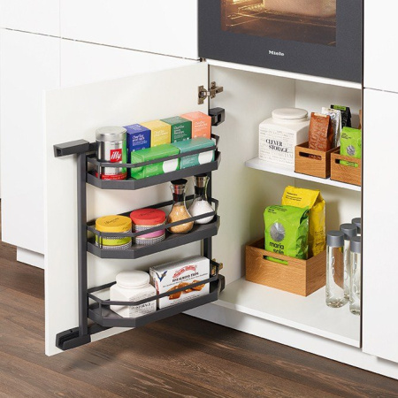 Стеллаж выкатной Тандем Сайд, 2 полки, 600х450мм, в базу на 450мм, антрацит, Kessebohmer