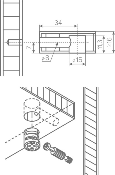 Болт эксцентрика, L=34мм, с пластиковой муфтой, AQ/2000/500