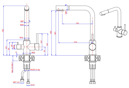 Смеситель GranFest 3611, d=50 мм, графит