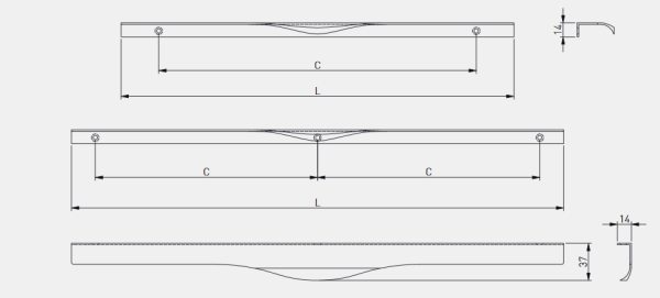 Ручка торцевая, PICADO, 256/596мм, металл, брашированное золото, GTV