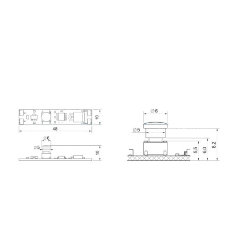 Выключатель с механ.кнопкой с диммером, в профиль, 12-24В/5А, 43х10х10мм, DKN-1