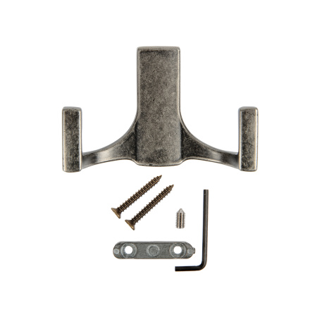 Крючок, KR 0330, двухрожковый, черненый старинный цинк