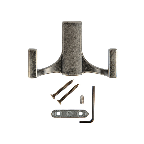 Крючок, KR 0330, двухрожковый, черненый старинный цинк