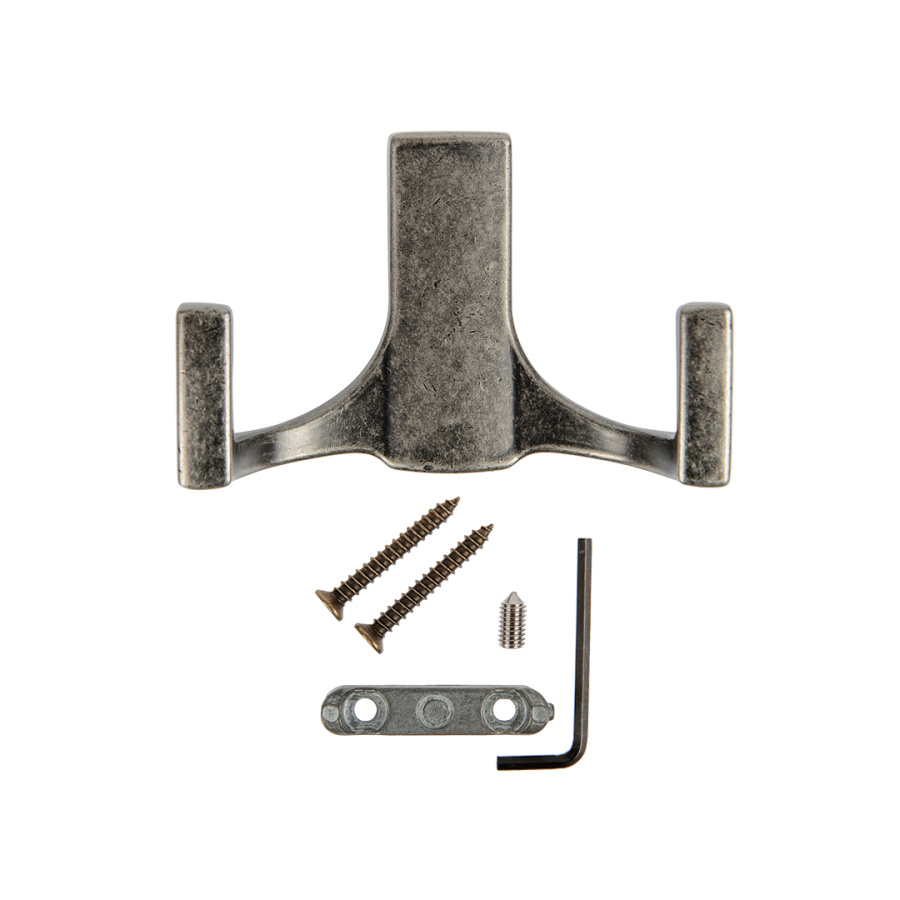 Крючок, KR 0330, двухрожковый, черненый старинный цинк