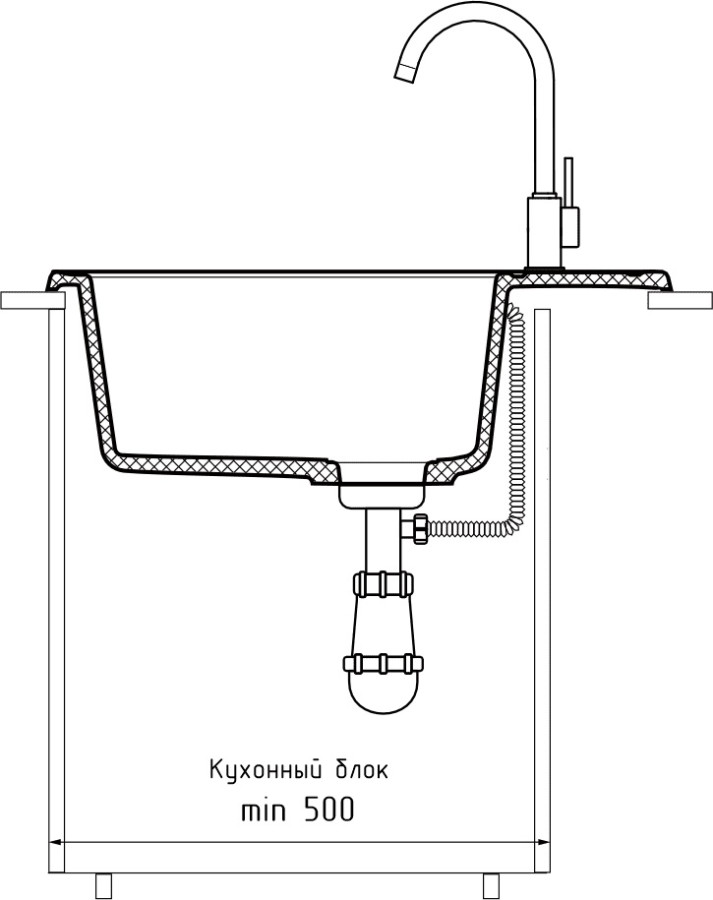 Мойка ЭкоМ 6148, 620х480мм, кварц, серый (без сифона)