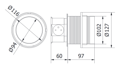 Вертикальная, 4хEURO, Ø100мм, полуавтомат, пластик, серый, провод 2м, GTV