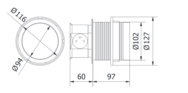 Вертикальная, 4хEURO, Ø100мм, полуавтомат, пластик, серый, провод 2м, GTV