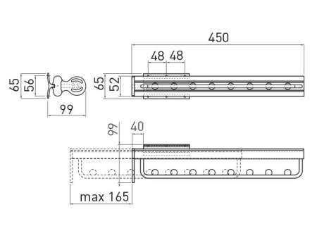 Вешалка для рубашек, 65х450х99мм, частичное выдвижение, алюминий/черный