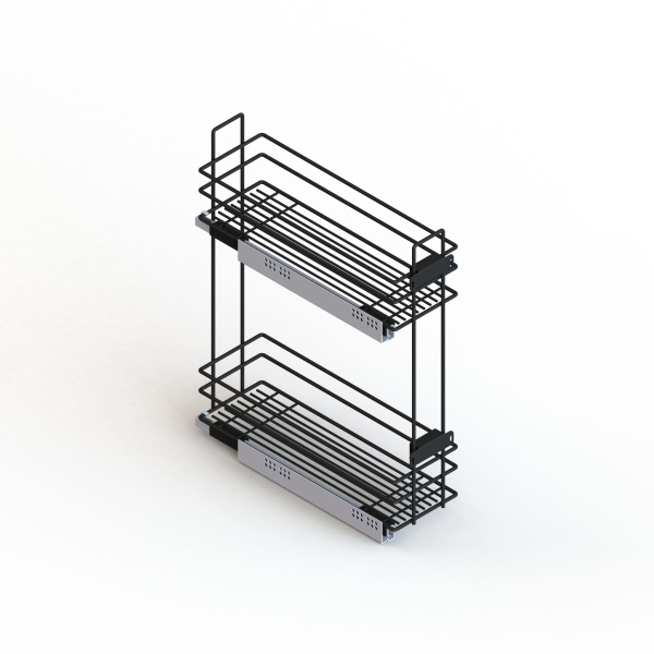 Корзина 200мм, 2 яруса, 155х450х530мм, боковое левое, направл.Hettich с доводчиком, черный, Россия