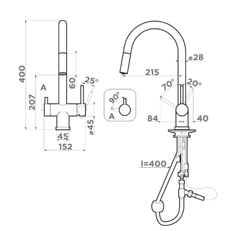 Смеситель Akita-S-GB, латунь, графит