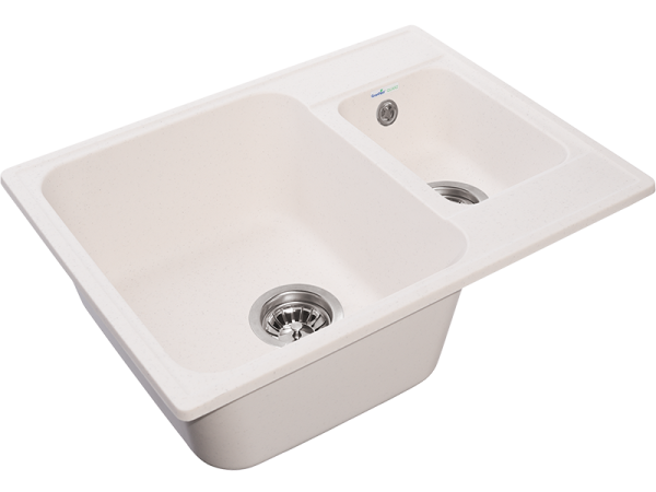 Мойка GranFest QUARZ 09, 617х480 мм, белый (прямоугольная, 1,5 чаши, без сифона)