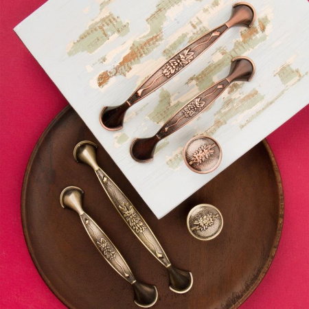 Ручка-кнопка, RK-001 AC, 28х28х26мм, металл, античная медь