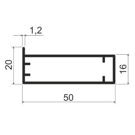 MZ10 Алюминиевый профиль для стекла, 50х20мм, L=6000мм, серебро