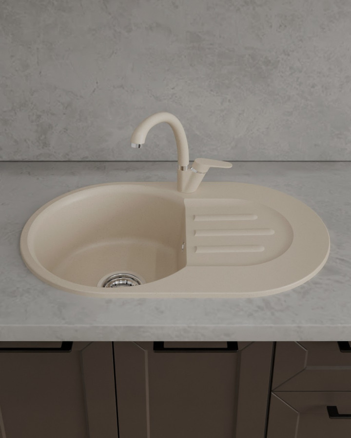 Мойка ЭкоМ М-685, 683х433мм, мрамор, бежевый (без сифона)