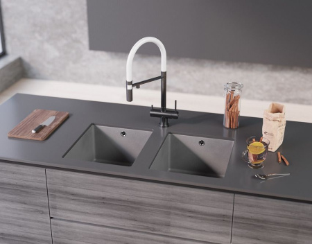 Смеситель Kanto-C, латунь, хром/белый гибкий шланг