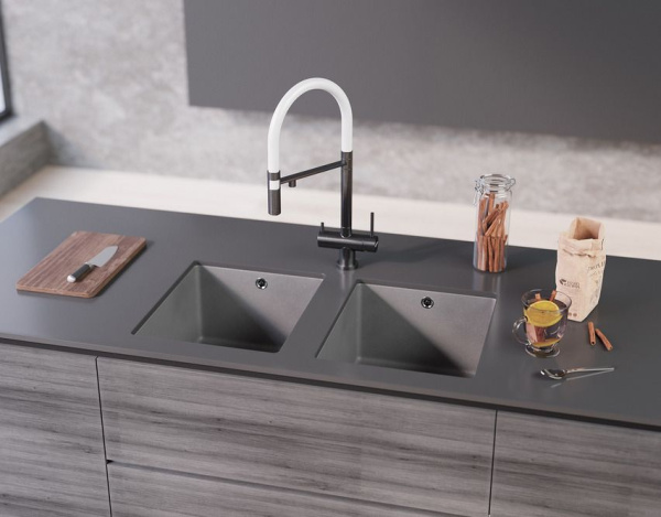 Смеситель Kanto-C, латунь, хром/белый гибкий шланг