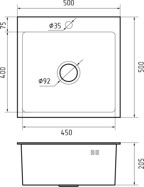 Мойка GranFest METAL 5050, 500х500 мм, нерж. сталь