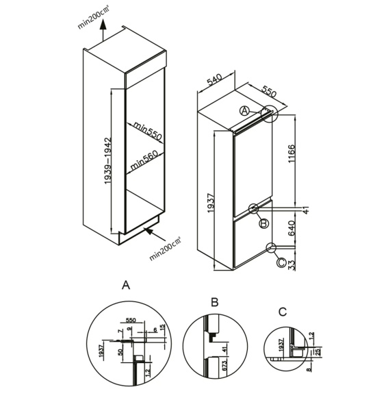 Холодильник встраиваемый двухкамерный LBI193.0D, Lex