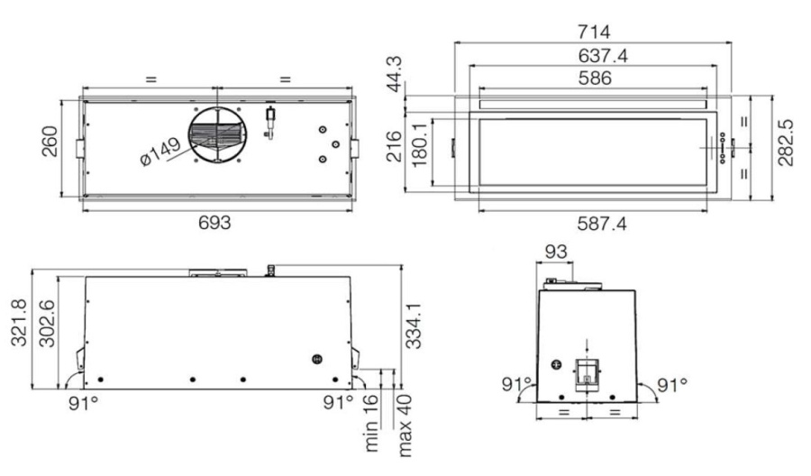 Вытяжка полновстраиваемая PLANE LUX BL/A/72, 72см, без угольного фильтра, черный матовый, Jetair