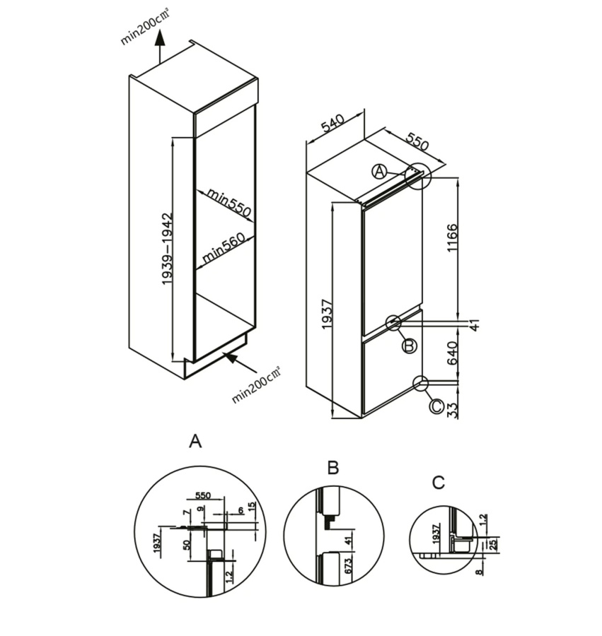 Холодильник встраиваемый двухкамерный LBI193.0D, Lex