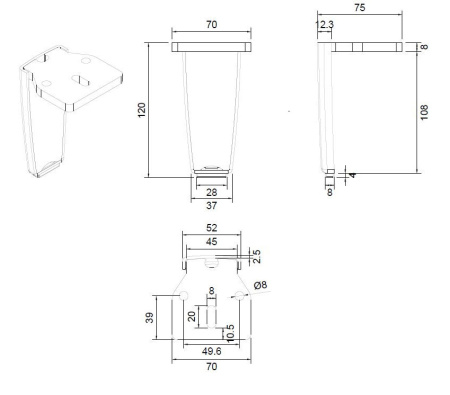 Опора нерегулируемая, h=120мм, металл, брашированное золото, JET