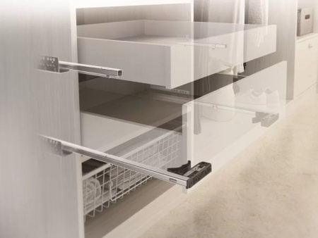 Направляющие скрытого монтажа, 350мм, частичного выдвижения, 25кг/пара, с фиксаторами, Ecomotion