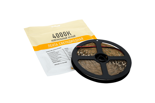 Лента 10х5000мм, SMD 5050, 12В, нейтральный, 14,4 Вт/м, 60 диодов/м, 750 Лм/м, IP20, SWG