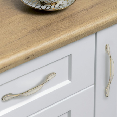 Ручка-скоба, ROYAL5, 128мм, металл, белый/золото