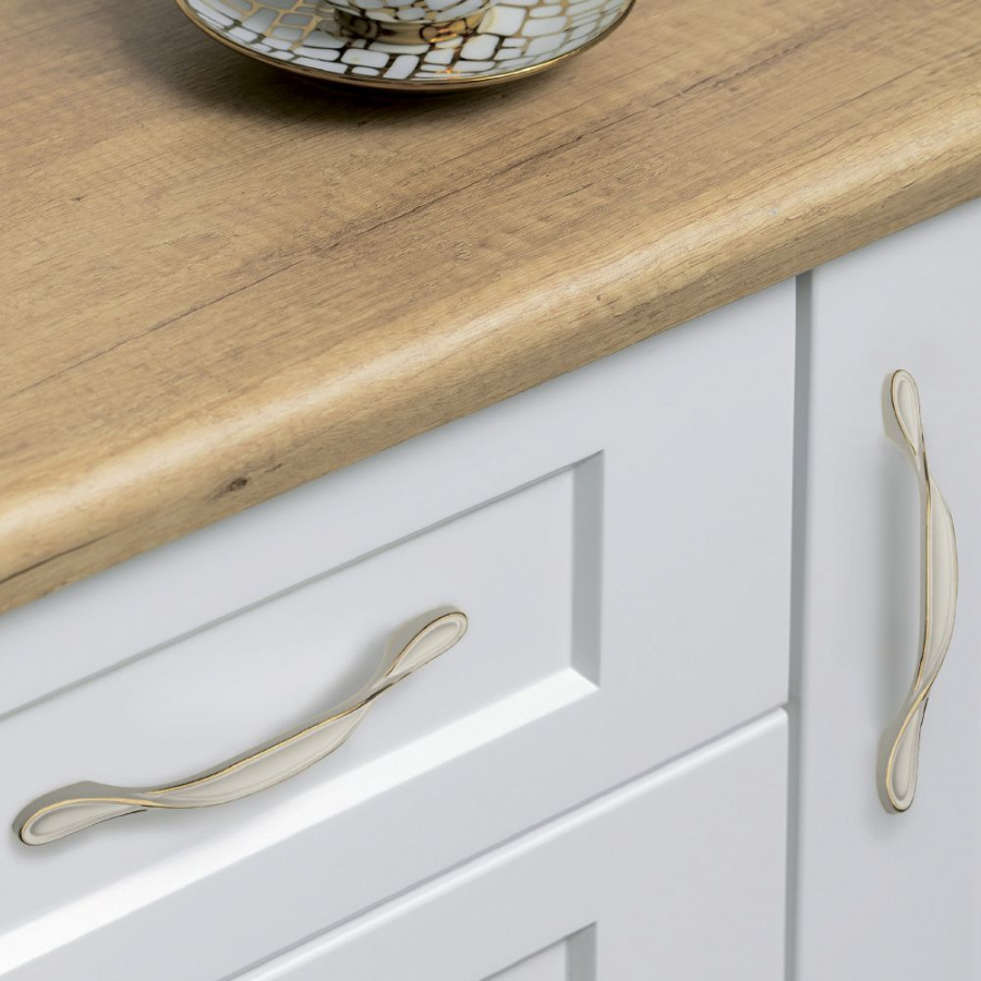 Ручка-скоба, ROYAL5, 128мм, металл, белый/золото