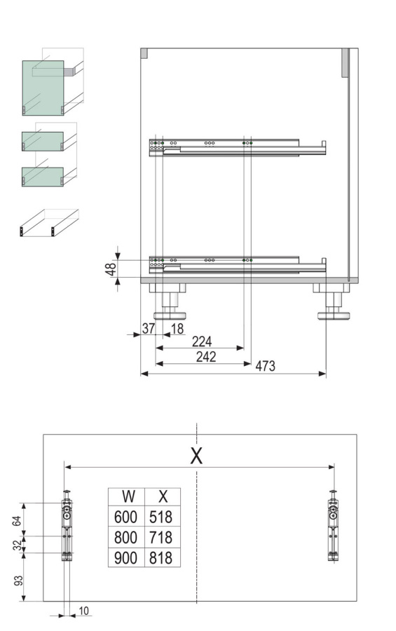 Сушка выкатная 600мм, Дайнинг Агент Ф125, с направл., во внутр. ящ, антрацит, Kessebohmer