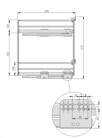 Комплект направляющих MOVIX PRO для корзин 300-500мм, с довод., бок. крепл., скр. монтаж, унив., GTV
