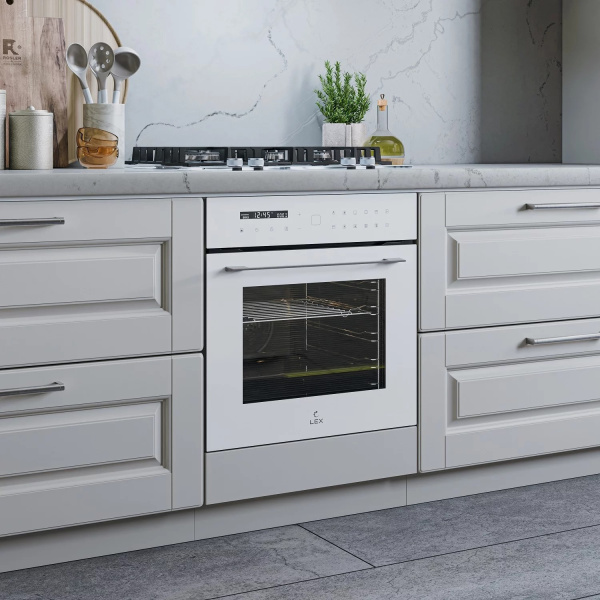 Духовой шкаф EDS 101 WH, 60 см, стекло/нерж. сталь, белый, Lex